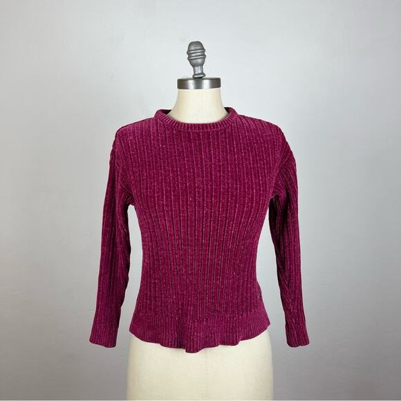 DKNY Purple Chenille Ribbed Crop Sweater - Picture 1 of 8